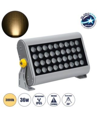 GLOBOSTAR® FLOODHENA 90639 Προβολέας Σποτ Wall Washer LED 36W 3240lm 30° AC 220-240V Αδιάβροχο IP65 Θερμό Λευκό 2700K - Bridgelux SMD Chip - Γκρι Ανθρακί - Μ30 x Π6 x Υ17cm - 3 Χρόνια Εγγύηση